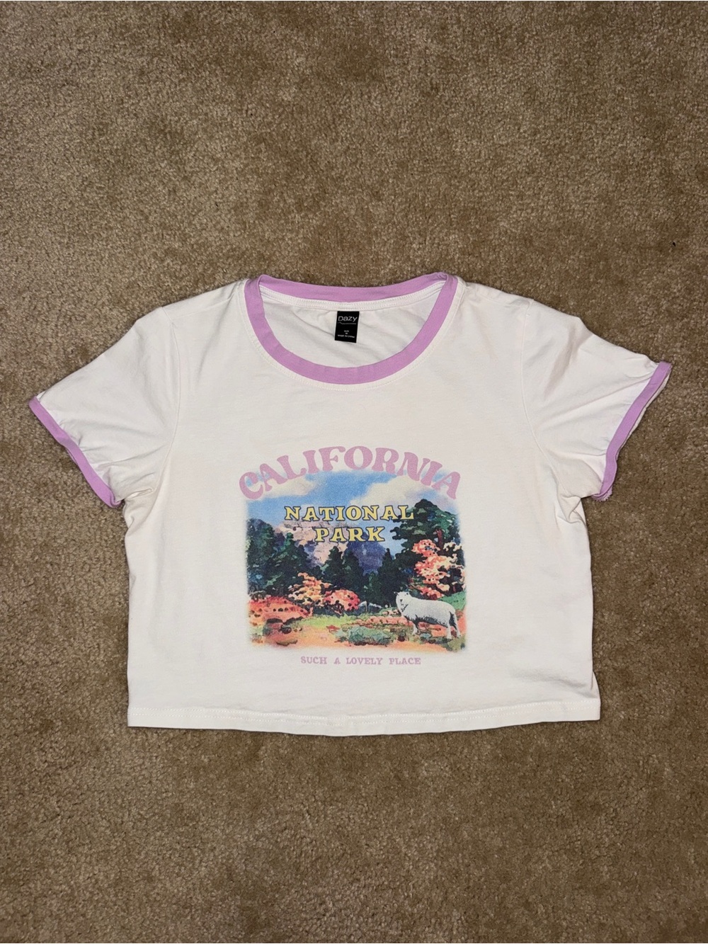 Dazy California National Park Scenic Graphic Ringer Baby Tee Cream Lilac M